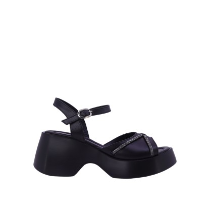 Kadın Hakiki Deri Bilek Bantlı Platform Sandalet Siyah - Albini 267425538