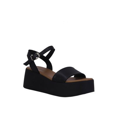 Kadın Hakiki Deri Bilek Bantlı Platform Sandalet Siyah - Hobby GFR26001