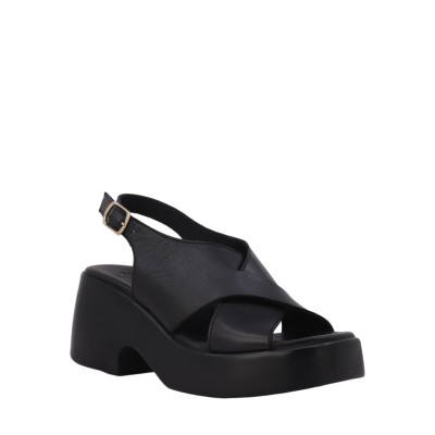 Kadın Hakiki Deri Bantlı Platform Sandalet Siyah - Natursoft 26880015D