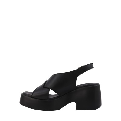 Kadın Hakiki Deri Bantlı Platform Sandalet Siyah - Natursoft 26880015D