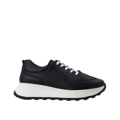 Kadın Hakiki Deri Bağcıklı Kalın Tabanlı Sneaker Siyah - Albini 26500609