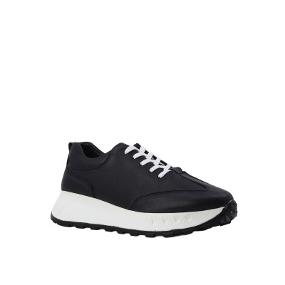 Kadın Hakiki Deri Bağcıklı Kalın Tabanlı Sneaker Siyah - Albini 26500609 Kadın Hakiki Deri Bağcıklı Kalın Tabanlı Sneaker Siyah - Albini 26500609