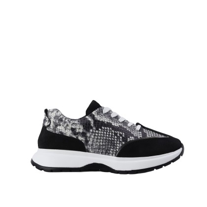 Kadın Baskılı Hakiki Deri Yılan Desenli Sneaker Siyah - Albini 26501001Y