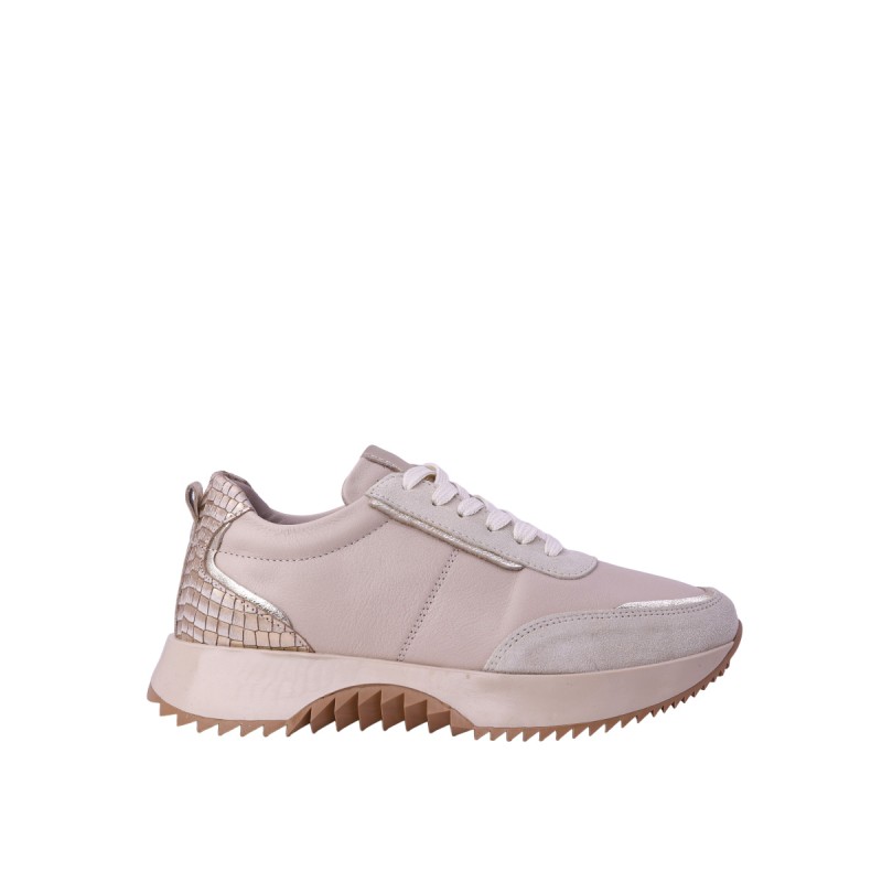 Kadın Hakiki Deri Detaylı Kalın Tabanlı Sneaker Bej - Hobby 261040