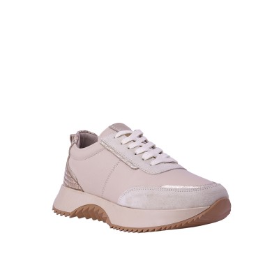 Kadın Hakiki Deri Detaylı Kalın Tabanlı Sneaker Bej - Hobby 261040