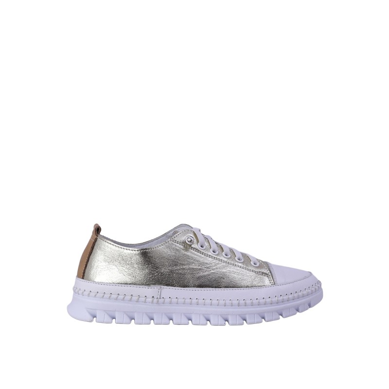 Kadın Hakiki Deri Metalik Kalın Tabanlı Sneaker Altın - Hobby 261125G Kadın Hakiki Deri Metalik Kalın Tabanlı Sneaker Altın - Hobby 261125G