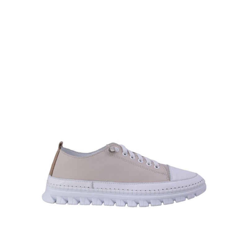 Kadın Hakiki Deri Metalik Kalın Tabanlı Sneaker Bej - Hobby 261125G Kadın Hakiki Deri Metalik Kalın Tabanlı Sneaker Bej - Hobby 261125G