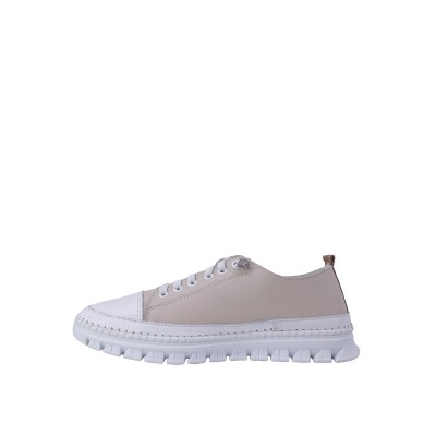 Kadın Hakiki Deri Metalik Kalın Tabanlı Sneaker Bej - Hobby 261125G Kadın Hakiki Deri Metalik Kalın Tabanlı Sneaker Bej - Hobby 261125G