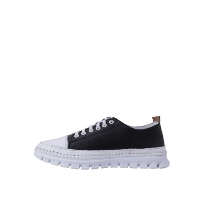 Kadın Hakiki Deri Metalik Kalın Tabanlı Sneaker Siyah - Hobby 261125G Kadın Hakiki Deri Metalik Kalın Tabanlı Sneaker Siyah - Hobby 261125G