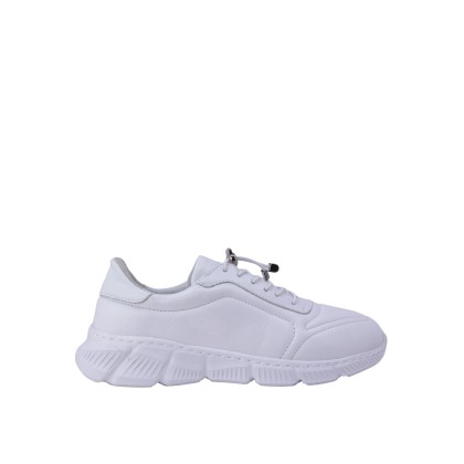Kadın Hakiki Deri Bağcıklı Kalın Tabanlı Sneaker Beyaz - Hobby 262314