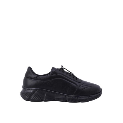 Kadın Hakiki Deri Bağcıklı Kalın Tabanlı Sneaker Siyah - Hobby 262314