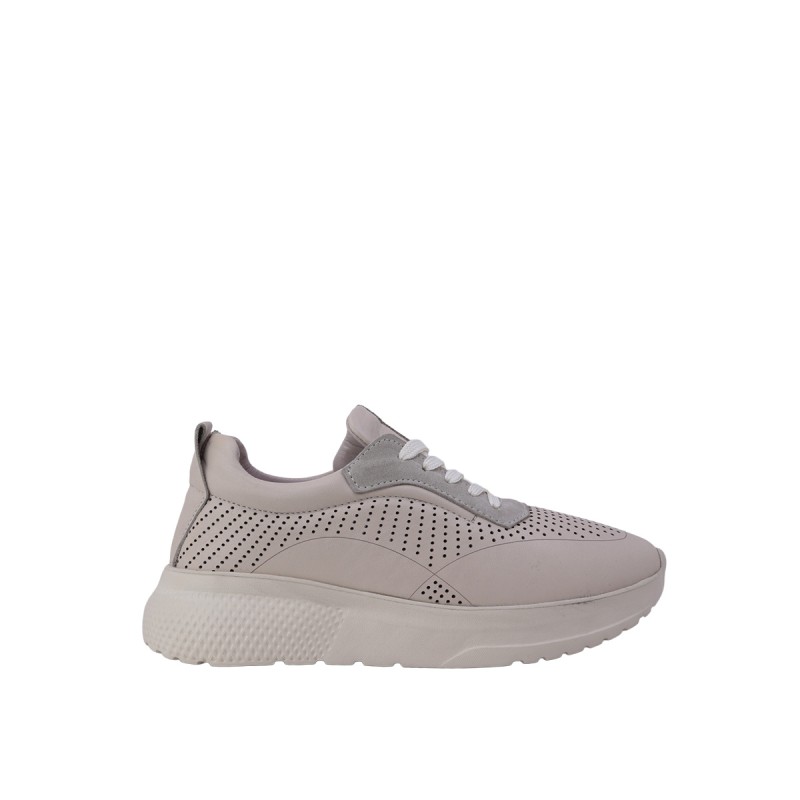Kadın Hakiki Deri Delikli Yüksek Tabanlı Sneaker Bej - Hobby 2650052